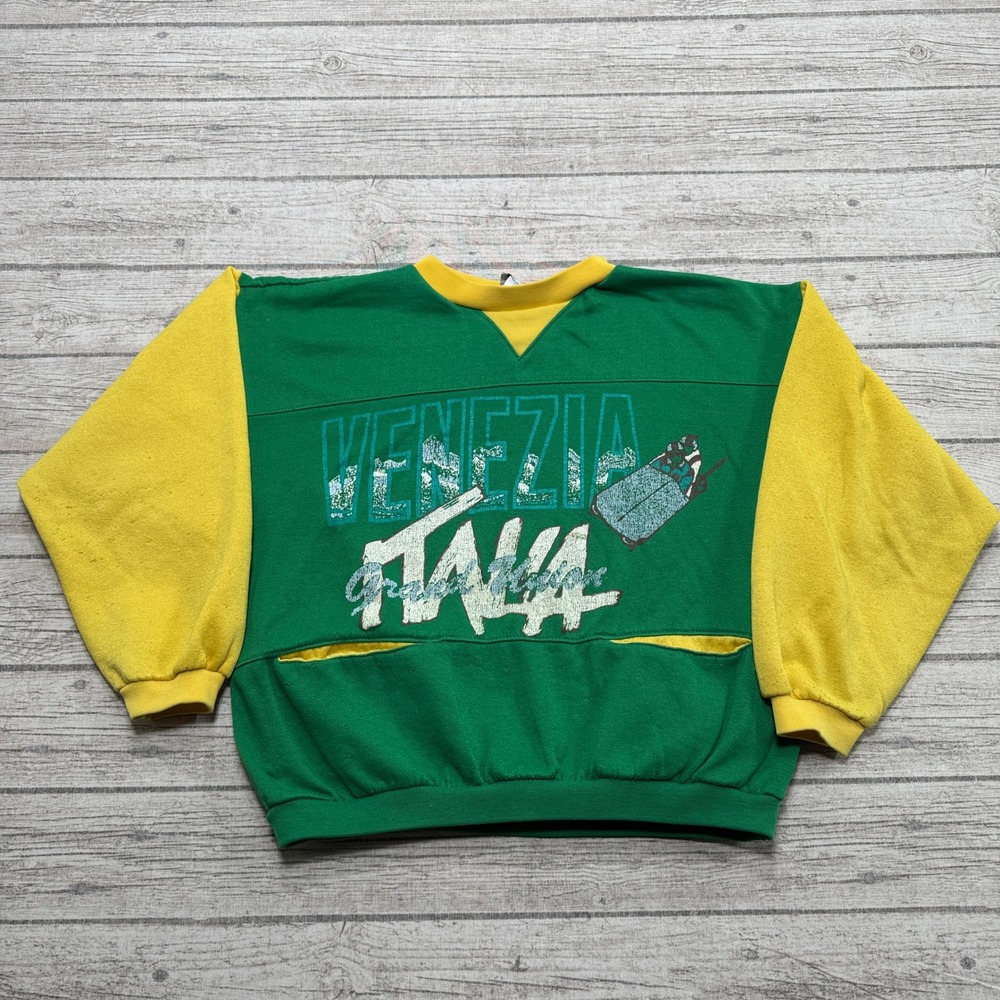 Vintage 90s Venezia Italia Sweatshirt Men's Medium Colorblock Pullover Varsity